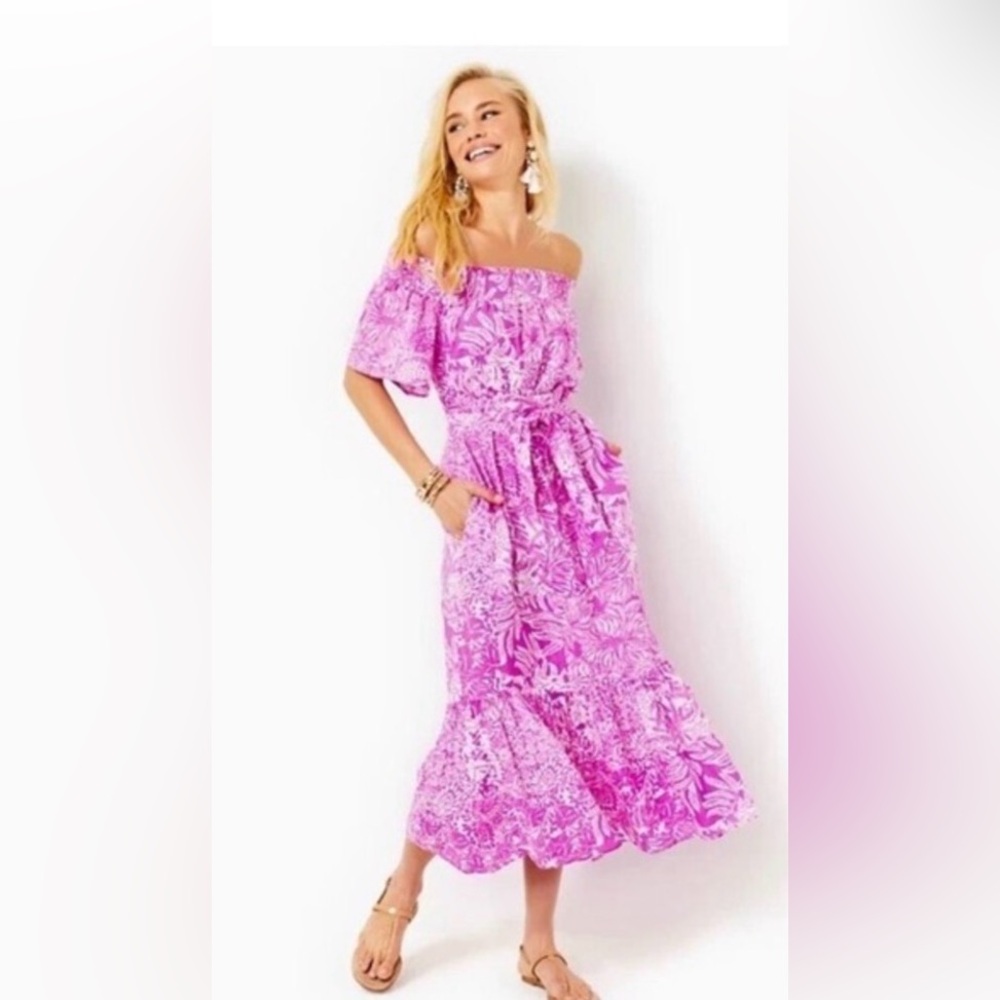 Lilly Pulitzer LINEN Isabell Off-the-Shoulder dress